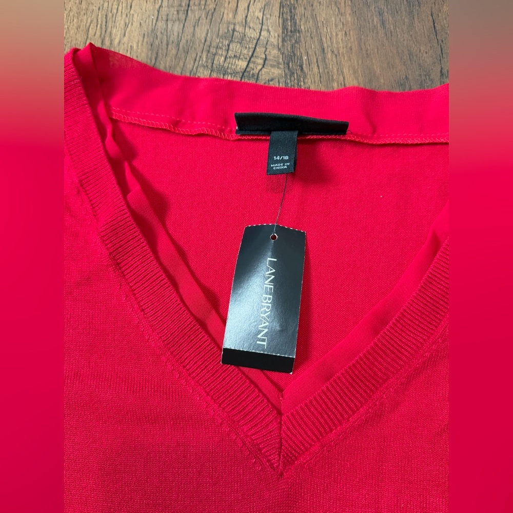Lane Bryant Women’s V-Neck Long Sleeve Blouse Red Women’s SZ 14/16 Rayon Nylon - Picture 3 of 14
